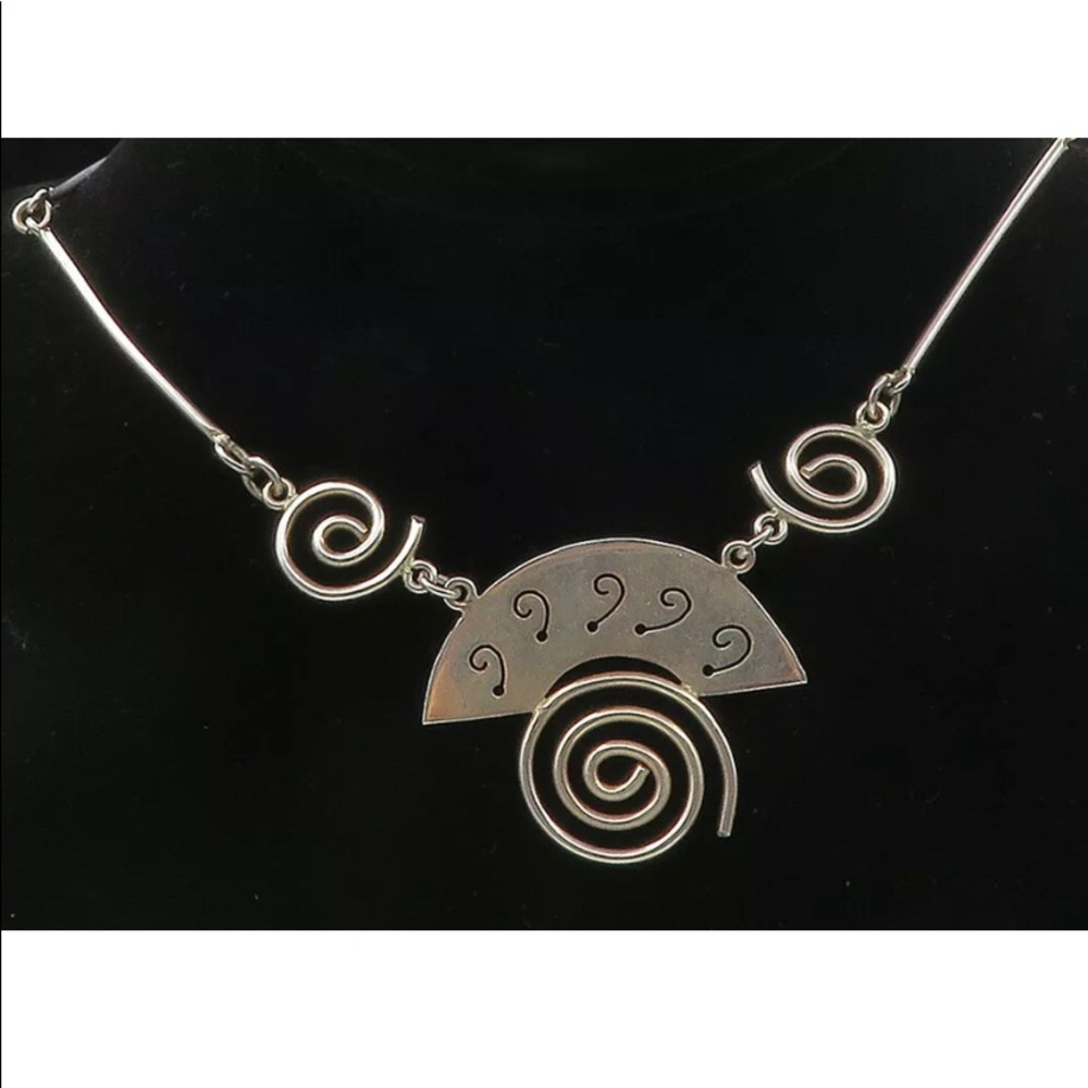 Southwestern Sterling Siver spiral link chain necklace Mexico vintage
